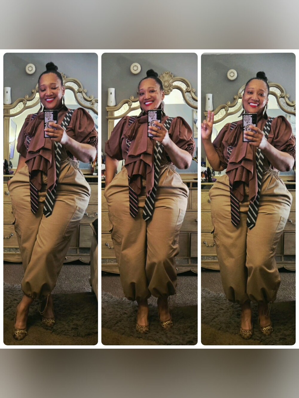 Tailored High-Waist Paperbag Trousers in Khaki. Small 2-8 Med 10-14 Large 14- 18